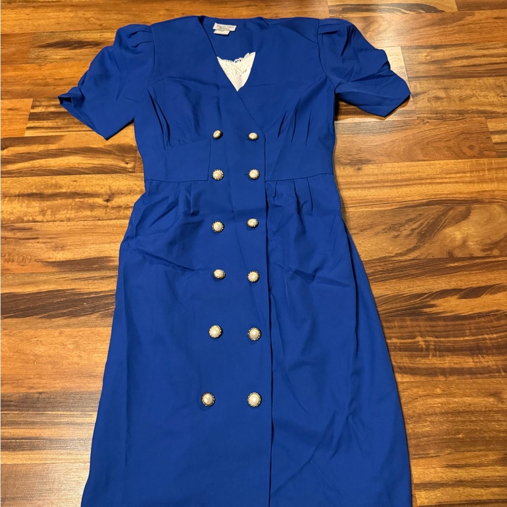 Chic Royal Blue Double-Breasted Midi Dress